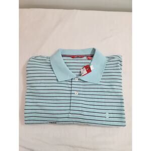 Izod NWT 100% Cotton Polo Shirt Mens 2XL Blue Striped Short Sleeve Golf Preppy